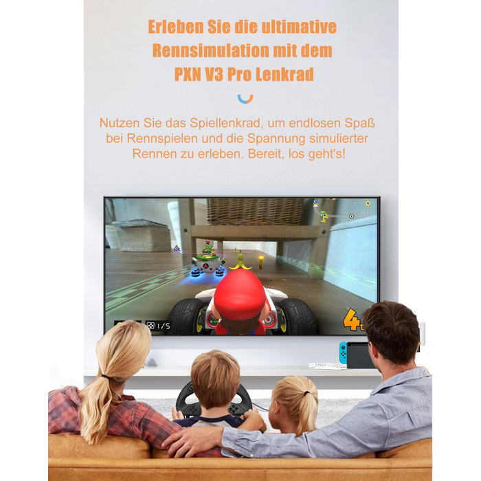 PXN V3 Pro - Геймерське кермо з педалями для ПК, PS4, PS3, Xbox, Nintendo Switch (180°, вібрація, перемикач)