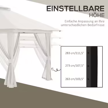 Outsunny Pop-Up Gazebo 4x4 m with 4 Mosquito Nets, Adjustable Height, UV Protection, Double Roof, Carry Bag, Cream White for Garden & Events
