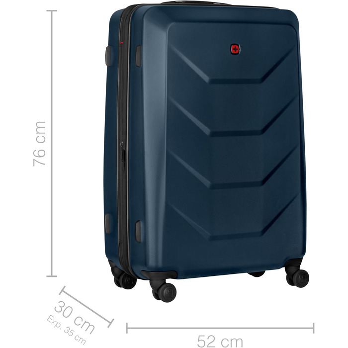 WENGER Pryo hard-shell suitcase with 4 wheels, trolley, medium-sized, 59 (67) l, security lock, for men, travel, vacation, 612537 (Blue, L)