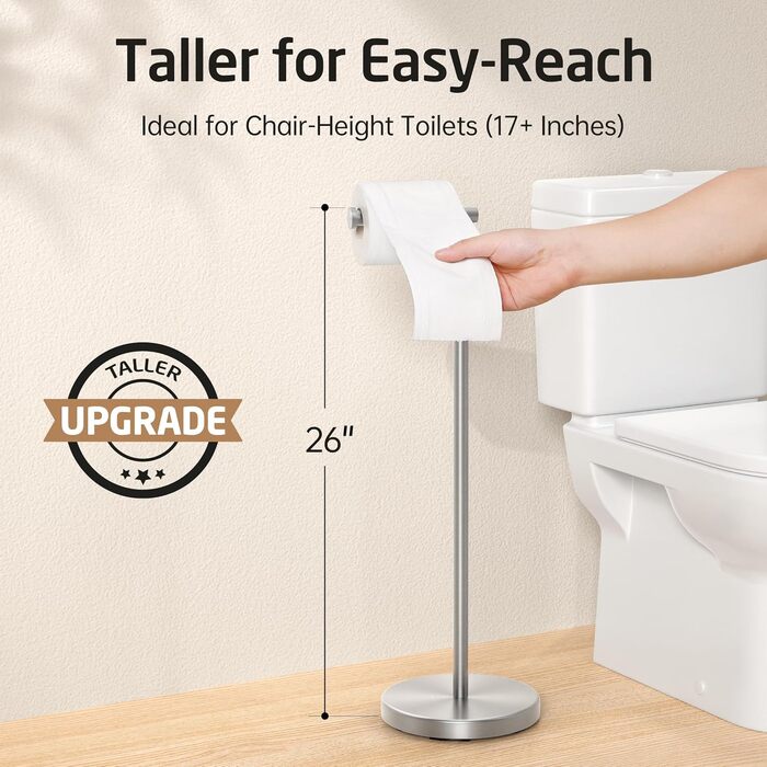 Stainless Steel Freestanding Toilet Paper Holder - Brushed Finish, SUS304, 66cm Height