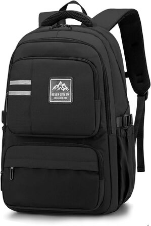 Шкільний рюкзак для підлітків, хлопчиків: чорний, водонепроникний, для школи, коледжу, роботи