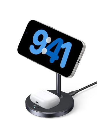 Бездротовий зарядний пристрій UGREEN Zapix Qi2 Magnetic 2-в-1, 15W, сумісний з MagSafe для iPhone 15/14/13/12 та AirPods, регульований на 90°