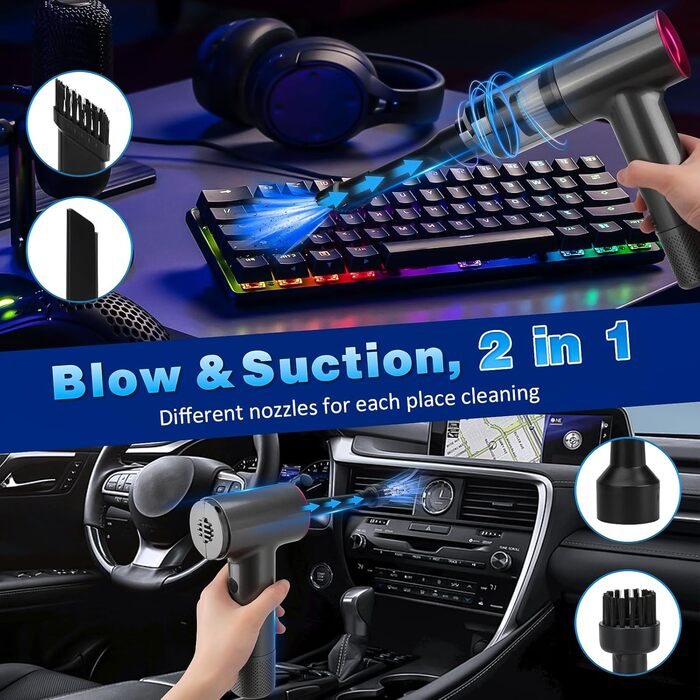 Бездротовий ручний пилосос D-Lumina 15000PA з USB-C, HEPA-фільтр, для дому, авто та тварин