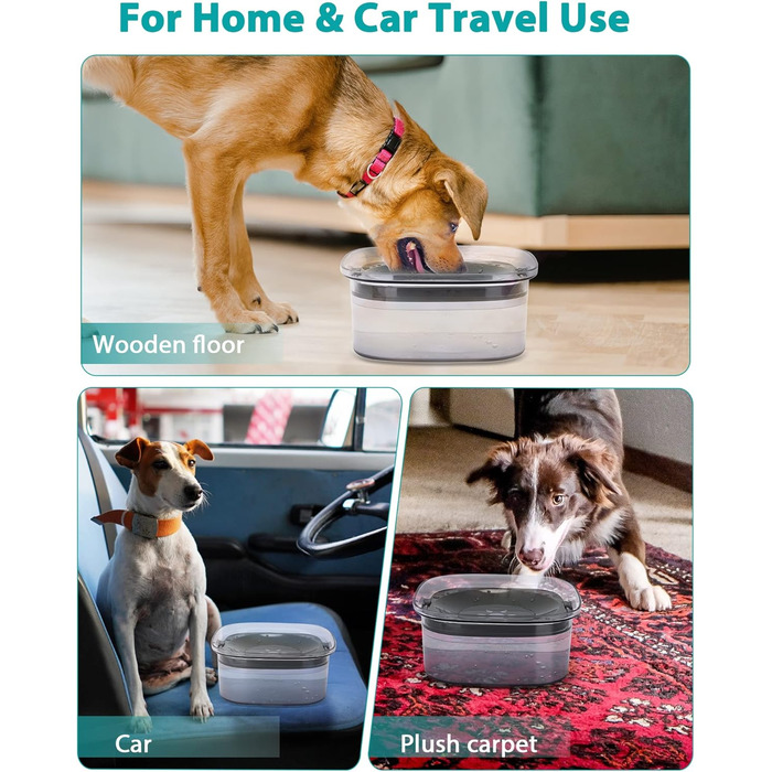 Миска для собак PETTOM 2L без розбризкування, велика сіра, з анти-розливним механізмом