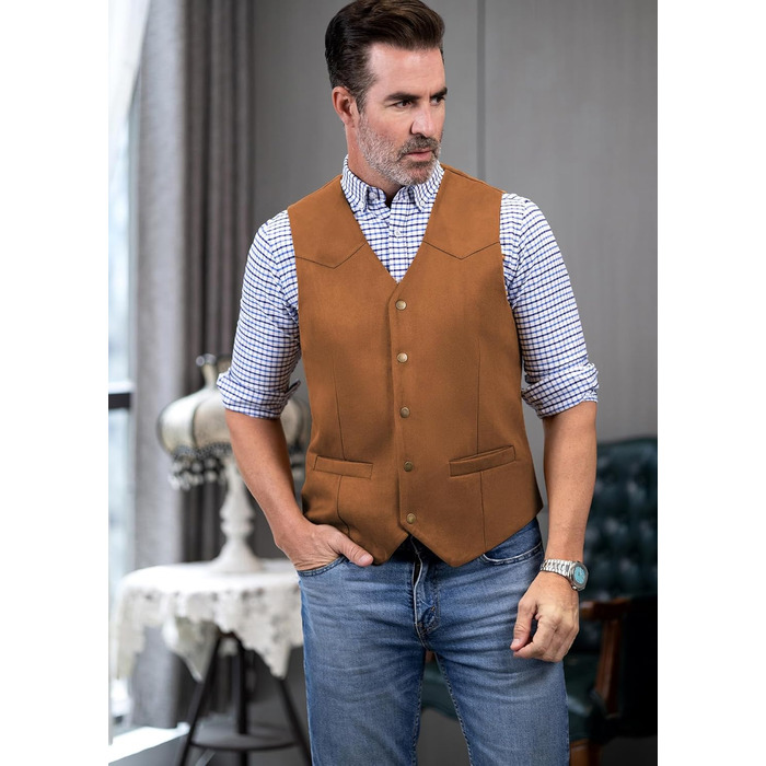 Костюмний жилет чоловічий Tuikayoo широкого крою, вінтажний, вестерн, ковбойський, нормальний крій (3XL, чорний)