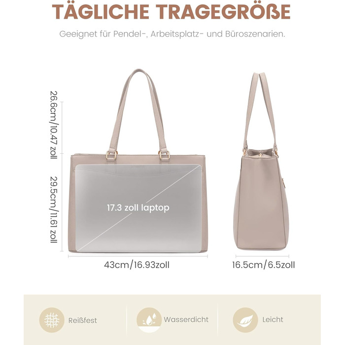 Сумка для ноутбука LOVEVOOK жіноча 17 дюймів: Акта, шопер, сумка для роботи, університету, школи, офісу, бежевий колір