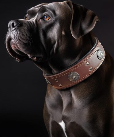 Leather Dog Collar, 5 cm Wide Robust Genuine Leather Collar, Handcrafted, Soft and Luxurious, Eye-Catching Best Choice for Large and Medium Dog Breeds 57-67.5 cm
