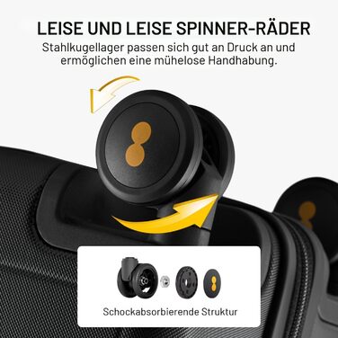 Чемодан-валіза LEVEL8 на коліщатках 40L, з TSA замком, 8 коліс, з міцного полікарбонату (PC), чорний, 54x23.5x37 см