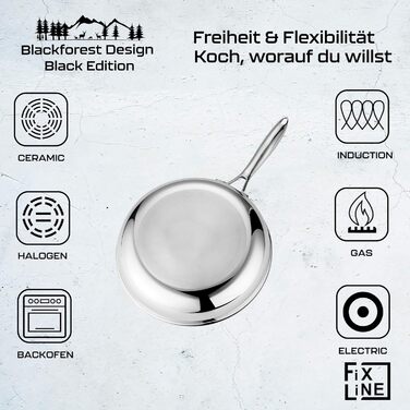 FIXLINE® Сковорода Black Forest 28 см - RED Design - антибактеріальне покриття без PTFE - для всіх типів плит (включно з індукцією) - можна використовувати в духовці до 250°C - легке очищення - ідеальна ідея для подарунка. Сковорода з антибактеріальним по