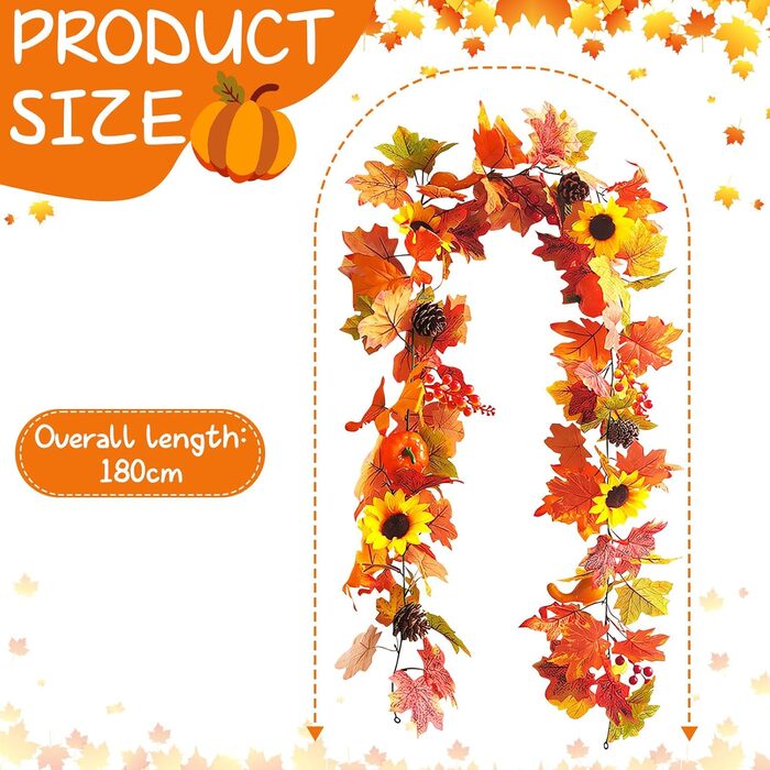 Гірлянда з листя клена для осіннього декору: 3м, 30 LED, для дому та вулиці