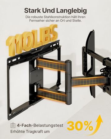Кріплення для телевізора monTEK Full Motion з регулюванням, 37-84 дюйми, до 50 кг, VESA 600x400 мм, для дерев'яних підставок