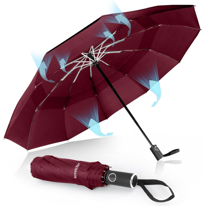 Зонт чоловічий/жіночий/дитячий Herreicher - автоматичний, штормостійкий, 102 см, 10 ребер, червоний