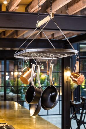 Кухонна підвісна полиця KitchenCraft для каструль, сковорідок і кухонного приладдя, 8 гачків, метал і дерево, 42x18 см, сіра