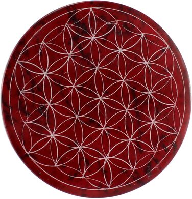 Speckstein coaster set with Flower of Life design • 7 colors • Chakra colors • Ø 10 cm • Handmade • Engraved • Round • Spiritual wall decoration & table decor • 7 pieces