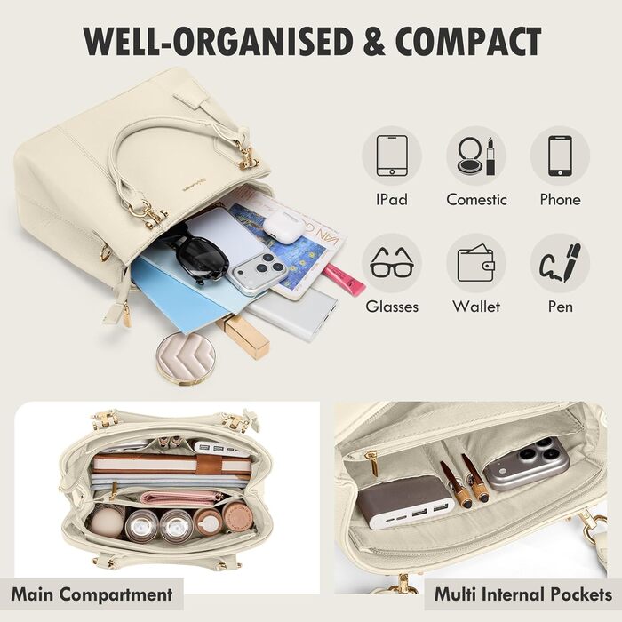 Жіноча сумка RAINSMORE середнього розміру з екошкіри, біла: сумка-тоут, сумка на плече, ручна сумка