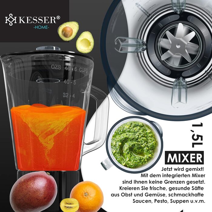 Кухонний комбайн KESSER 3 в 1 з м'ясорубкою, міксером та соковижимачем, 5.5л, чорний
