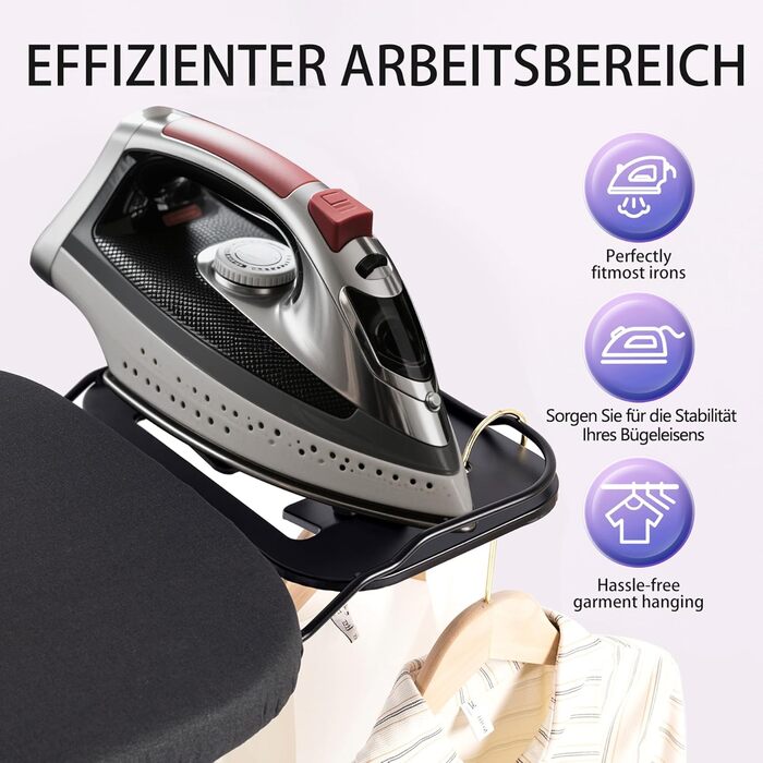 Гладильна дошка Aoufottes регульована по висоті, для прасування з парою, 120x38 см, чорна