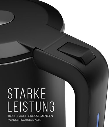 Balter Stainless Steel Kettle WK-4, 1.7 Liter, Electric Kettle, Double-Walled Design, BPA Free, LED, Compact Tea Kettle, Quiet (Black)