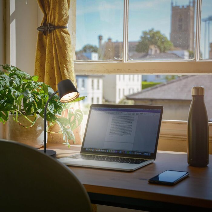 LED лампа BRILONER настільна бездротова з торшером, поворотна, з акумулятором, замінна світлодіодна лампа, нічна лампа, лампа для читання, офісна лампа, чорна, 38,5 см