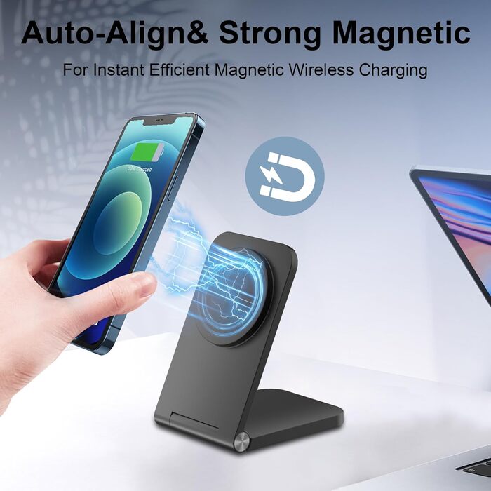 Бездротовий зарядний пристрій MagSafe, складаний, швидка зарядка, сумісний з iPhone 17/16/15/14/13/12, AirPods 3/2/Pro 2/Pro, чорний