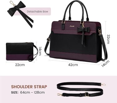 LOVEVOOK Сумка для ноутбука 15.6 дюймів, жіноча, велика, шкіряна, для роботи, навчання, офіційна, універсальна, на плечі, тоут, шкіряна сумка LOVEVOOK Violett-schwarz