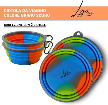 Набір мисок для собак Ligo EBBY (2 шт.) - дорожні, складні, 650 мл, темно-сірий