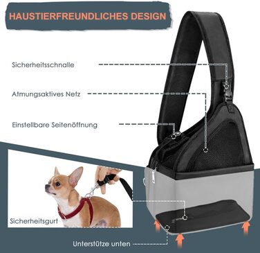Чорна переносна сумка-переноска для собак до 3 кг, регульований ремінь, дихаюча сітка, міцна основа, кишеня, для цуценят