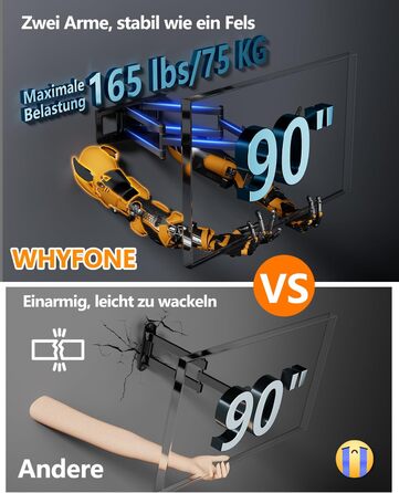 Настінне кріплення для телевізора Heavy Duty XXXL 60-120 дюймів, поворотне, з регулюванням нахилу, до 125 кг, VESA 200x100-600x400 мм
