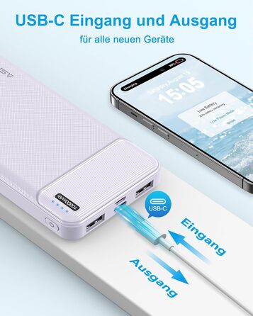 Power Bank AsperX 10000mAh 2 шт. Slim, портативний акумулятор USB-C для iPhone, iPad, Huawei, планшетів – блакитний + фіолетовий