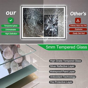 Дзеркало для ванної кімнати S'bagno з підсвічуванням 100x70 см, 5x збільшення, LED, рамка з алюмінію, протитуманне покриття, 3 кольори, диммування, функція пам'яті, HD скло, IP44, Bluetooth (чорна рамка)