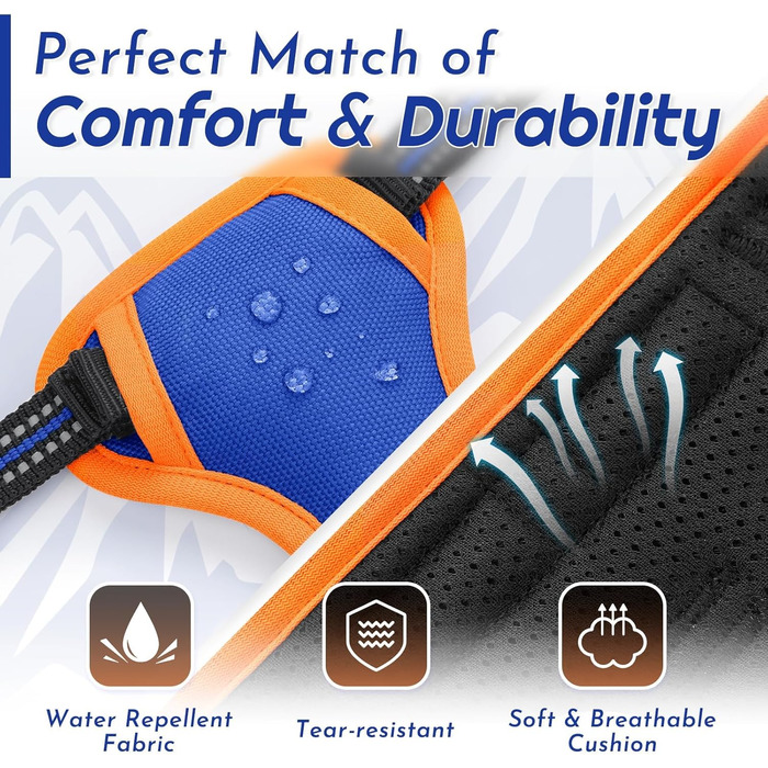 Шлейка для собак Eagloo великих порід, анти-тяга, з світловідбиваючими смугами, регульована, для Лабрадора, розмір L (XS, 1 шт., блакитний & оранжевий)