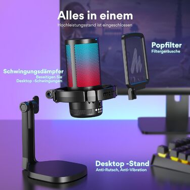 MAONO DGM20 Чорний USB Мікрофон для Ігор з Поп-фільтром та Керуванням Гучності - для Стрімінгу, Подкастів, Twitch, YouTube, Discord, PC, Mac, PS4/PS5