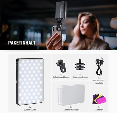 NEEWER LED світло для селфі та татуювань BL120B - сумісне з iPhone, з кліпсою, CPL фільтром, штативом та тримачем для телефону, для фото та відео