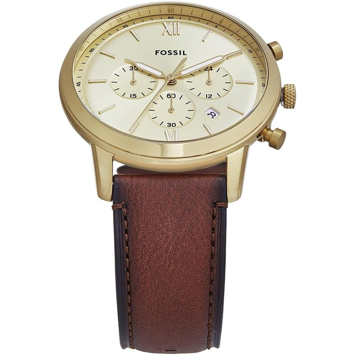 Годинник чоловічий Fossil Neutra Chronograph, шкіряний ремінець (коричневий/золотий), кварцовий механізм