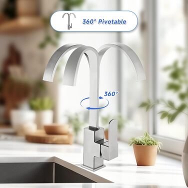 Змішувач для кухні з гнучким шлангом 360°, високий тиск, поворотний, кухонний кран з нержавіючої сталі (графітовий чорний)
