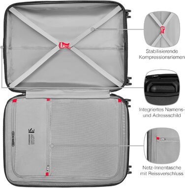 WENGER Prymo Medium Hard Shell Suitcase with 4 Wheels, Trolley, Medium Size, 59 (67) L, Security Lock, Women's/Men's, Travel/Vacation, Black, 612537