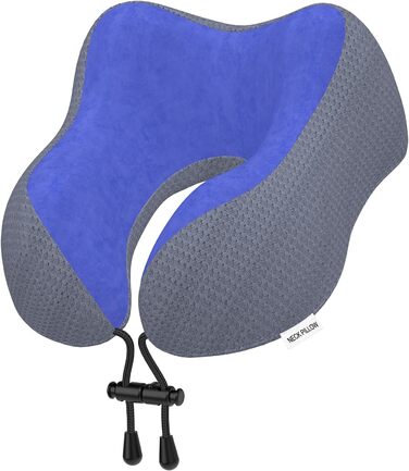 Подушка для шиї у вигляді їжачка, автомобільна/авіаційна, з memory foam, м'яка оксамитова обкладинка, для дорослих, для подорожей, кемпінгу, офісу та дому (Темно-синій)