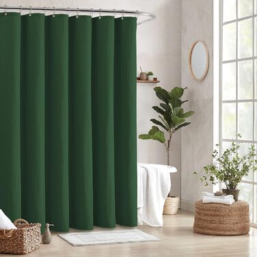 Шторка для душу BTTN, вафельна тканина, 180x200 см, антигрибкова, важка, водонепроникна, з 12 гачками, зелена
