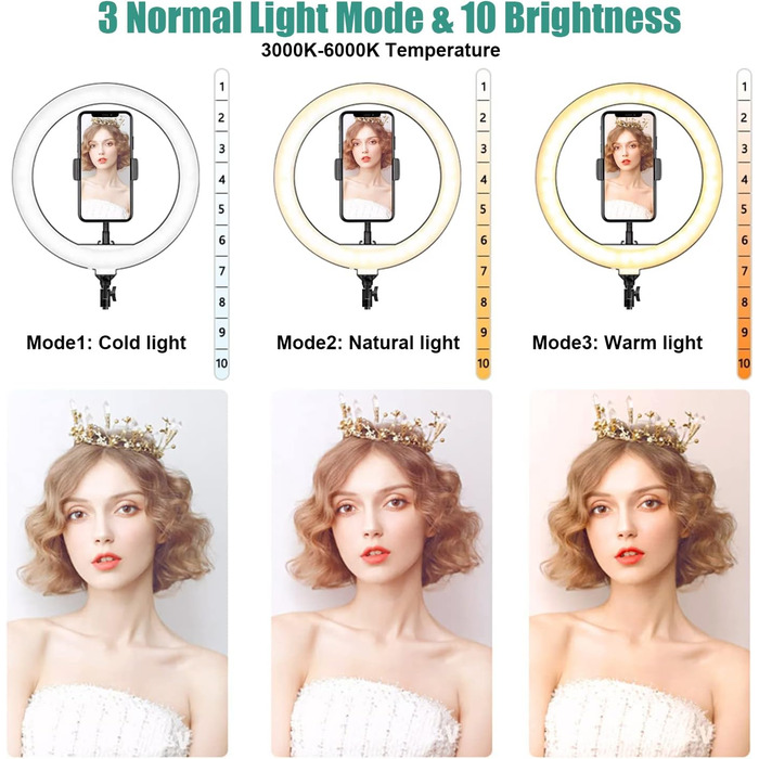 Кільцева лампа Ringlicht з штативом для телефону, 10 дюймів, 3 денне світло + 47 RGB режимів, регульована яскравість, 160 см, для YouTube, селфі, макіяжу, TikTok