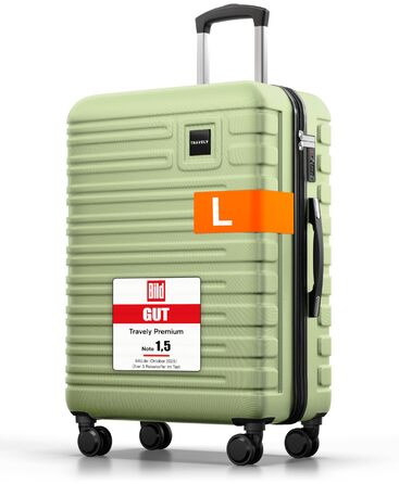 Чемодан Travely з полікарбонату, 67 см, 60 л - міцний валіза з TSA замком, зручні колеса, колір: туманно-зелений