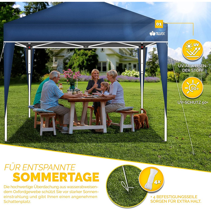 3x3m Waterproof Gazebo | Pop-Up Folding Gazebo with Adjustable Height | Garden Tent with UV Protection 50+ | Party Tent with Bag for Garden (Blue)