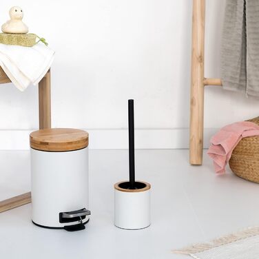 Торцева щітка для унітазу з тримачем з дерева | Силіконова щітка для унітазу з нержавіючої сталі | Тримач для щітки для унітазу з натурального бамбука | Настільна щітка для унітазу для ванної кімнати | Білий колір