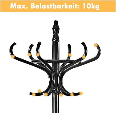 COSTWAY 184cm Wardrobe Rack with Umbrella Holder, Coat Rack with 12 Clothes Hooks, Clothes Rack made of Wood, Freestanding Coat Rack for Entryway, Living Room and Bedroom (Black)