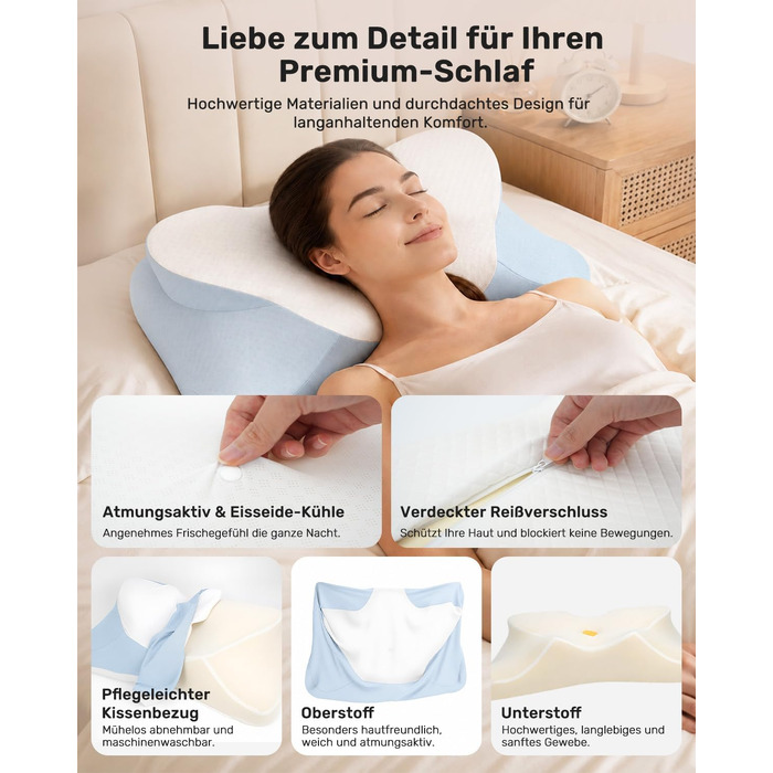 Ергономічна подушка для шиї Feagar у формі метелика з ефектом пам'яті (Memory Foam), синя