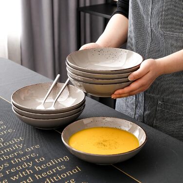 Набір посуду Vancasso NAVIA, 16 предметів, кераміка, для 4 осіб, розпис, тарілки, миски, чашки, помаранчевий (8 предметів, сірий)