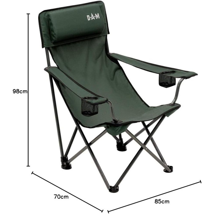 Складний стілець DAM з підстаканником, для кемпінгу, темно-зелений, 70x85x98 см, 8470007