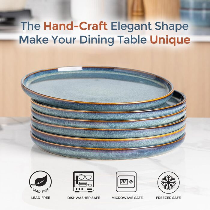 Набір керамічного посуду AmorArc для 8 осіб (24 елементи) - блакитний Ceylon, міцний, для миття в посудомийній машині та мікрохвильовій печі