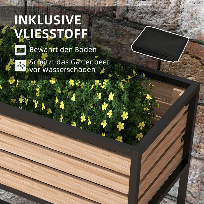 Outsunny Wooden Raised Garden Bed 2-Tier Flower Box with Storage Elevated Vegetable Bed with Interior Fleece Herb Bed Light Brown 83 x 39 x 100 cm