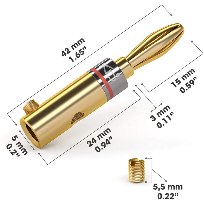 Позолочені бананові роз'єми KabelDirekt для акустичних кабелів до 6 мм², 10 пар (для Hi-Fi колонок, підсилювачів та ресиверів)
