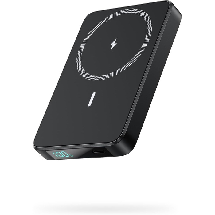 Power Bank HETP Магнітний 10800mAh з PD 20W, бездротова зарядка, USB-C, LED-дисплей, сумісний з MagSafe, iPhone 16/15/14/13/12, чорний